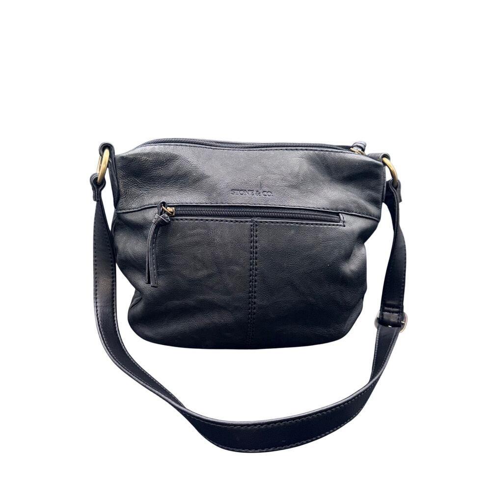 Stone & Co Black Leather Crossbody Organizer Bag Multi Pocket Purse